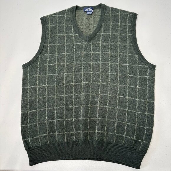 Vintage Brooks Brothers Sweater Vest Green Windowpane Fine Merino Wool Large - Picture 1 of 6